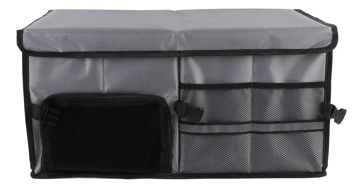 Collapsible Car Trunk Organizer with Lid – Foldable Multi-Compartment Car Boot Storage Box, Heavy-Duty Car Accessories Organizer, Grey & Black (57 x 33.5 x 29 cm)-image-44