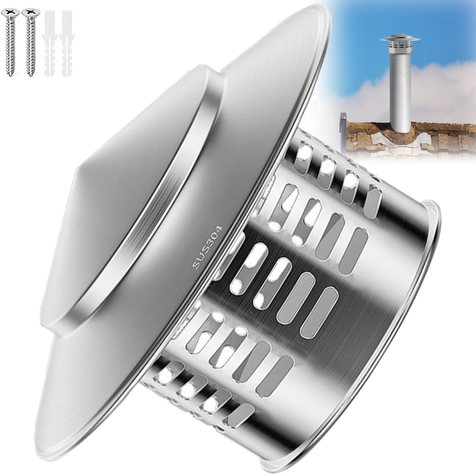 OYSKGNCMW Cone Top Roof Cap Round Chimney Cap 304 Stainless Steel Chimney Cover Weatherproof Chimney Rain Caps Fireplace Exhaust Cap with Mesh Sn Vent Caps for Exterior Stove Pipe Topper(160mm/6.3in)