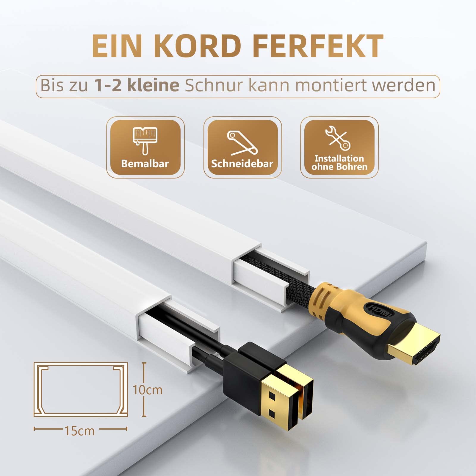 Canalina Per Cavi Piccola Autoadesiva | 3.2m Totale, Bianco | Per Nascondere Cavi In Casa/Ufficio - Foto 9