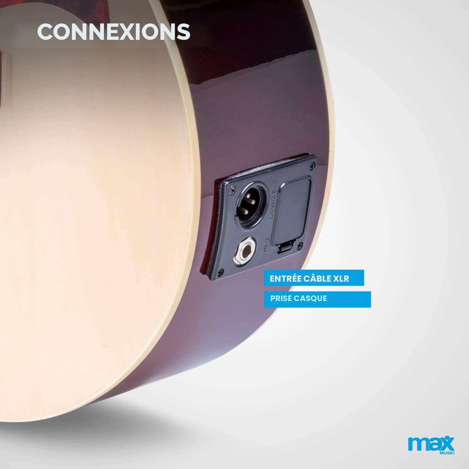 Max Showkit - Guitare Électro-Acoustique Adulte - Bois Clair, Cordes en Acier, Amplificateur Intégré 40W, Livré avec un Sac de Transport et une Sangle, pour Musiciens Débutants