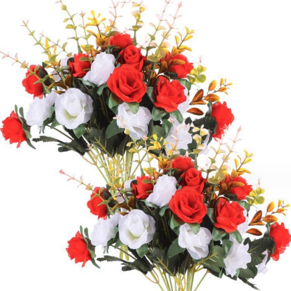 Roses artificielles en soie rouge blanc JPORSHU petites fleurs pour déco mariage maison fête