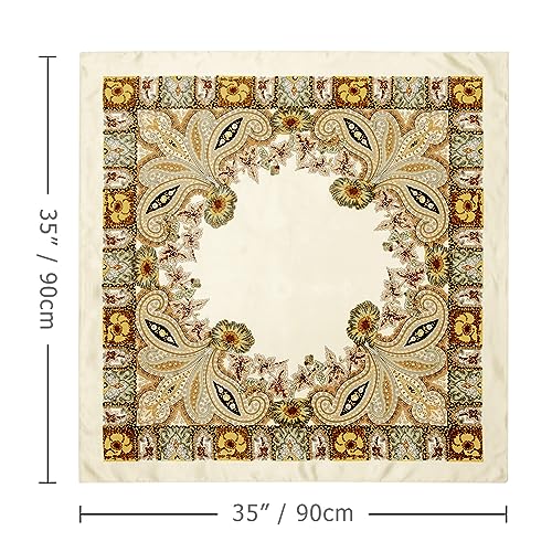 Image of DRESHOW 35 inch Large Square Satin Head Scarf - 4Pcs Silk Accessories Classic Patterned Squares Beach Bandanas for Women