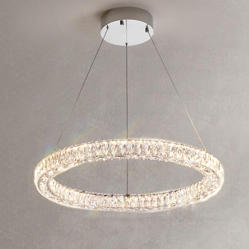 KXEcoLife led light luxury circle staircase grand chandelier, crystal creative lamp, for living room master bedroom dining bedroom,60cm