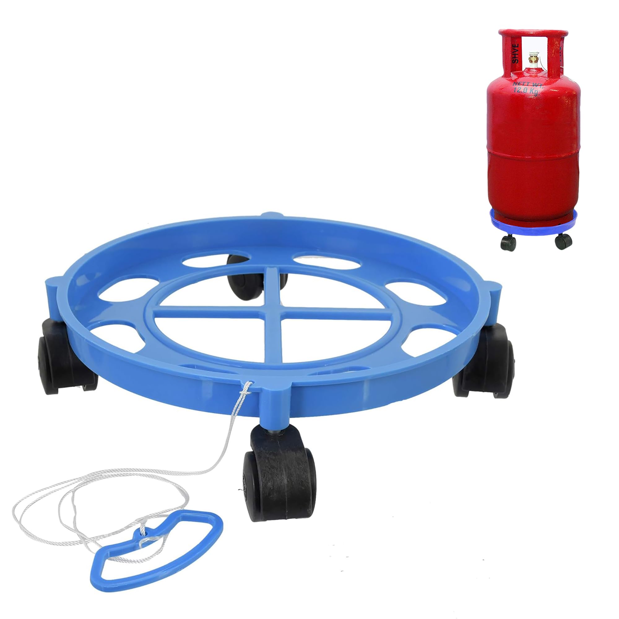 Kuber Industries LPG Cylinder Trolley Easily Movable Stand with Wheels, Gas Cylinder Stands, Gas Cylinder Trolley (Blue)-KUBMART11176