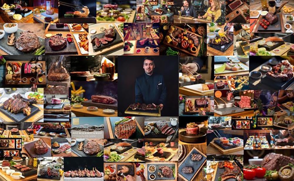 Gril en pierre de lave pour steak et barbecue, résistant aux hautes températures, avec palette en bois naturel, idéal pour les amateurs de cuisine et de barbecue en plein air