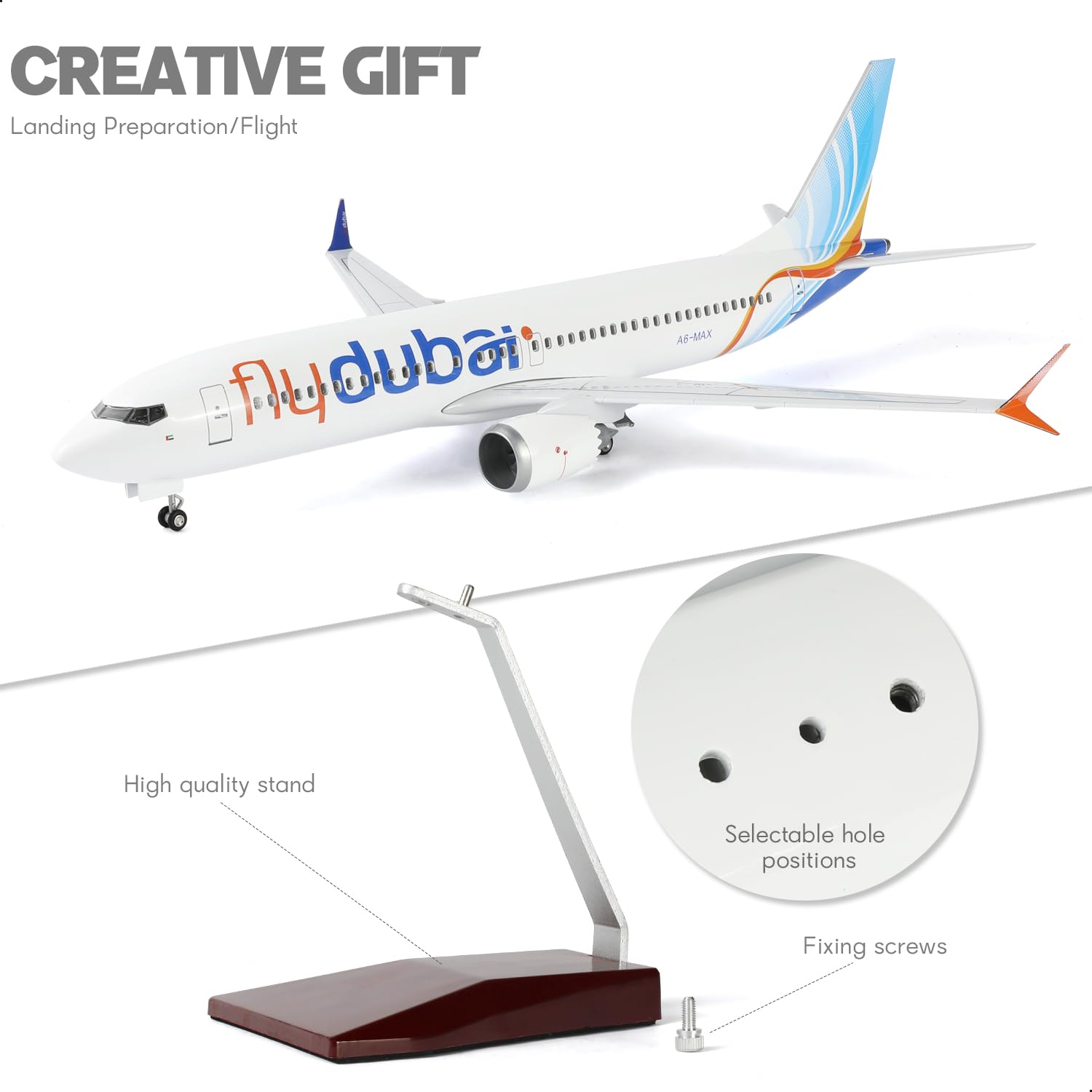 1/85 Dubai 737 Model samolotu ze stojakiem (długość 43 cm) dla Boeing 787, model samolotu z żywicy dla dorosłych, prezent dla fanów lotnictwa, dekoracja