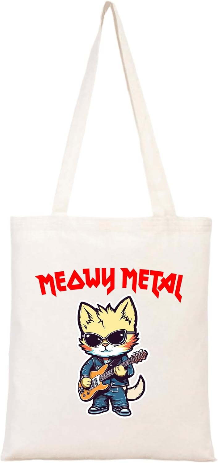 Kedi Baskılı Ham Bez Çanta Metalci Kedi