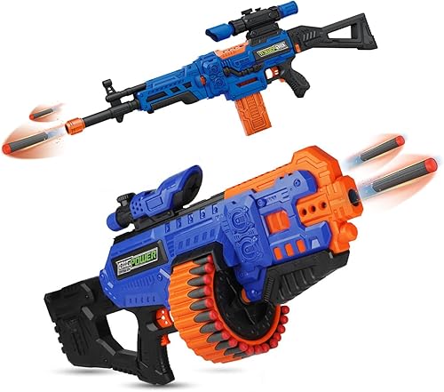 Bigpower Electric Pistola de dardos 505531 pistola de espuma de juguete pistolas de juguete con 200 dardos de espuma 2 gafas de seguridad 6 blancos