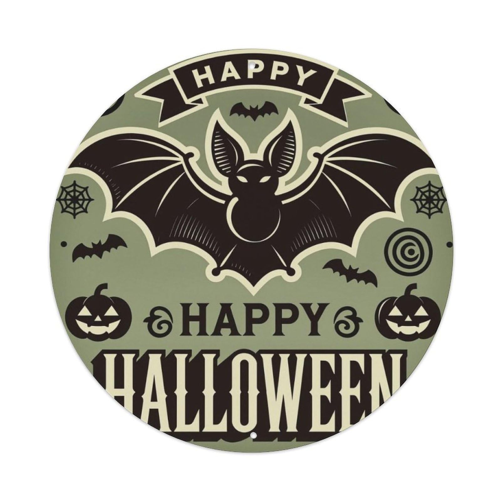 Vintage Bat Pumpkin Happy Halloween Round Wall Sign Vintage Aluminium Metal Sign, Retro Wall Decor for Home, Bar, Garage & Farmhouse 20x20cm