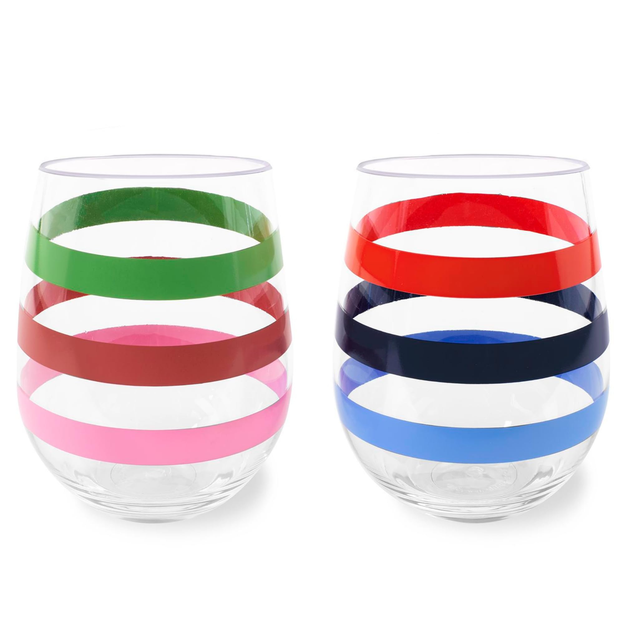 kate spade new york Stemless Wine Glass Set of 2, BPA-free Acrylic Glasses, 14 Ounce Capacity Plastic Wine Cups (Adventure Stripe)