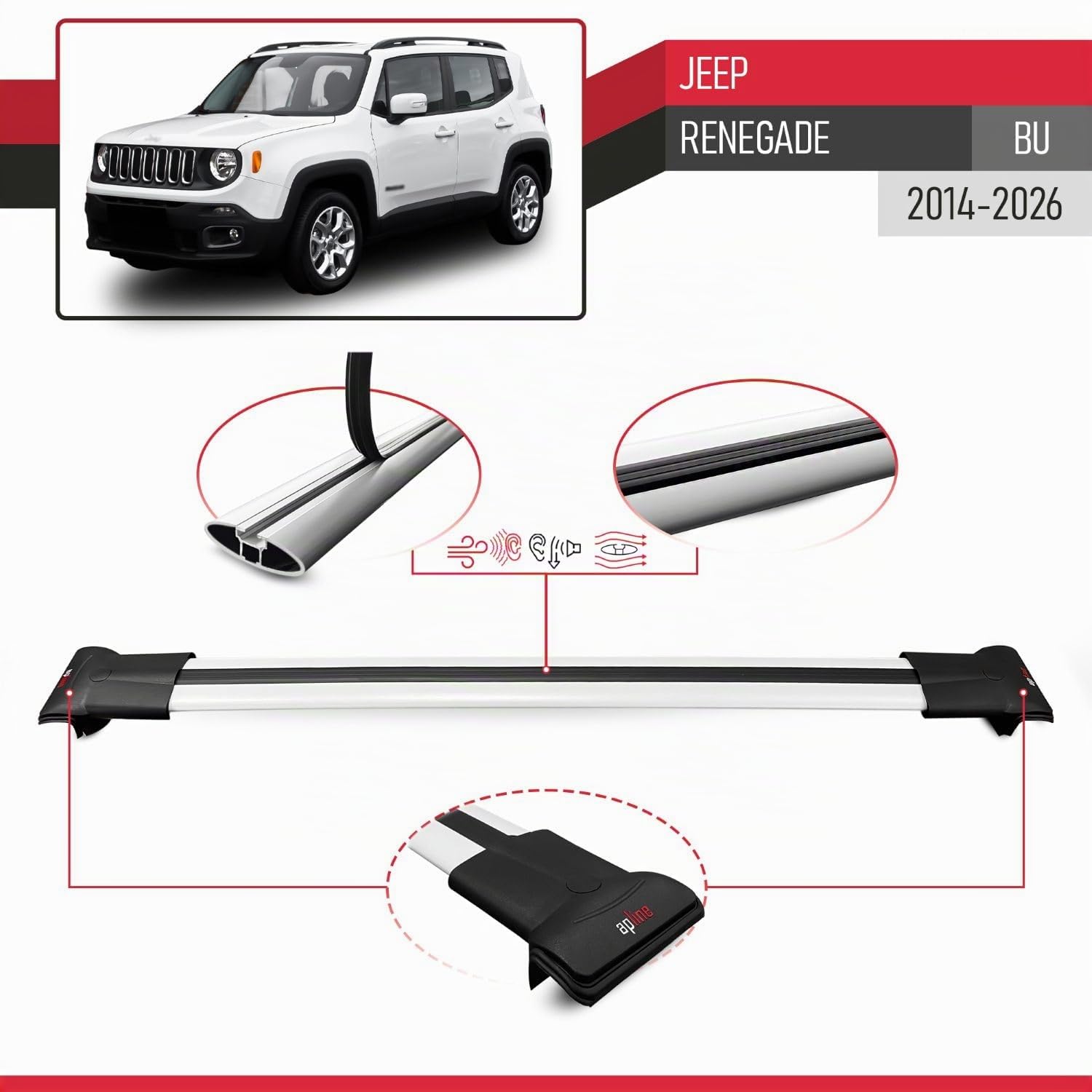 RE&AR Tuning Compatibile con Jeep Renegade (BU) 2014-2025 FLY Model Barre Tetto Portapacchi Auto Barre Portatutto Grigo Alluminio 2 Barre