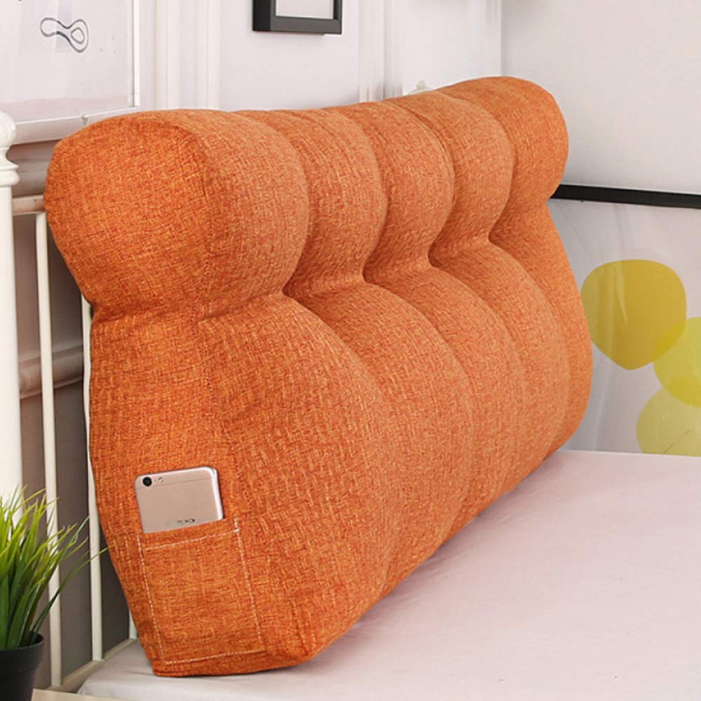 CHENGH Reading Pillows Backrest Back Cushion Headboard Triangular Wedge Waist Support Cozy Bed Pillow Removable Washable,Orange-120 * 50cm