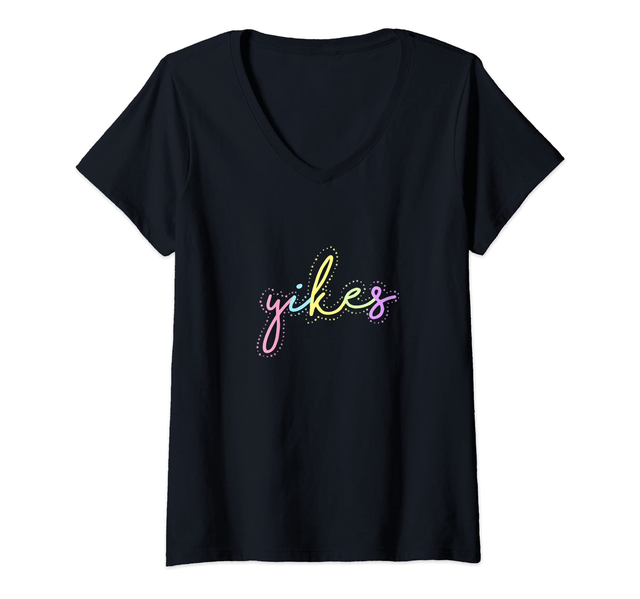 Womens The Word “ yikes ” Pastel Aesthetic V-Neck T-Shirt