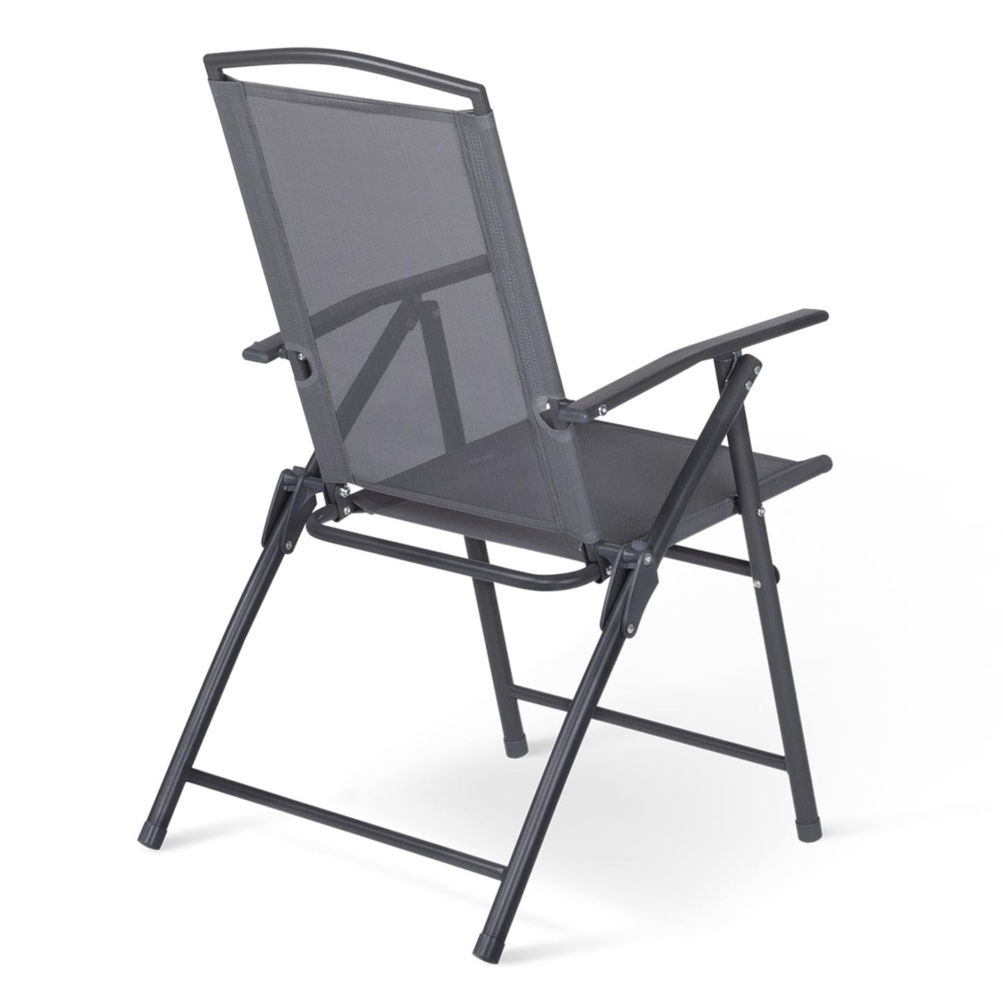IDMarket - Pack de 4 sillas plegables de jardín con reposabrazos ALGHERO, metal y textileno, gris antracita