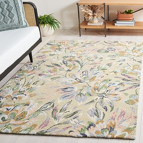 Tapete cuadrado 182x182 cm beige y azul hecho a mano