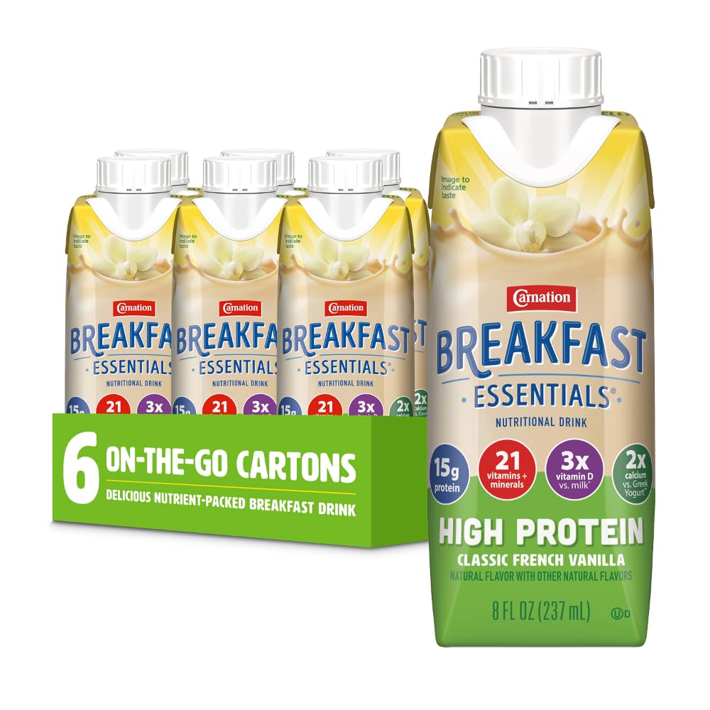 Carnation Breakfast Essentials High Protein Ready-to-Drink, Classic French Vanilla, 8 Ounce Bottle (Pack of 6) (Packaging May Vary)