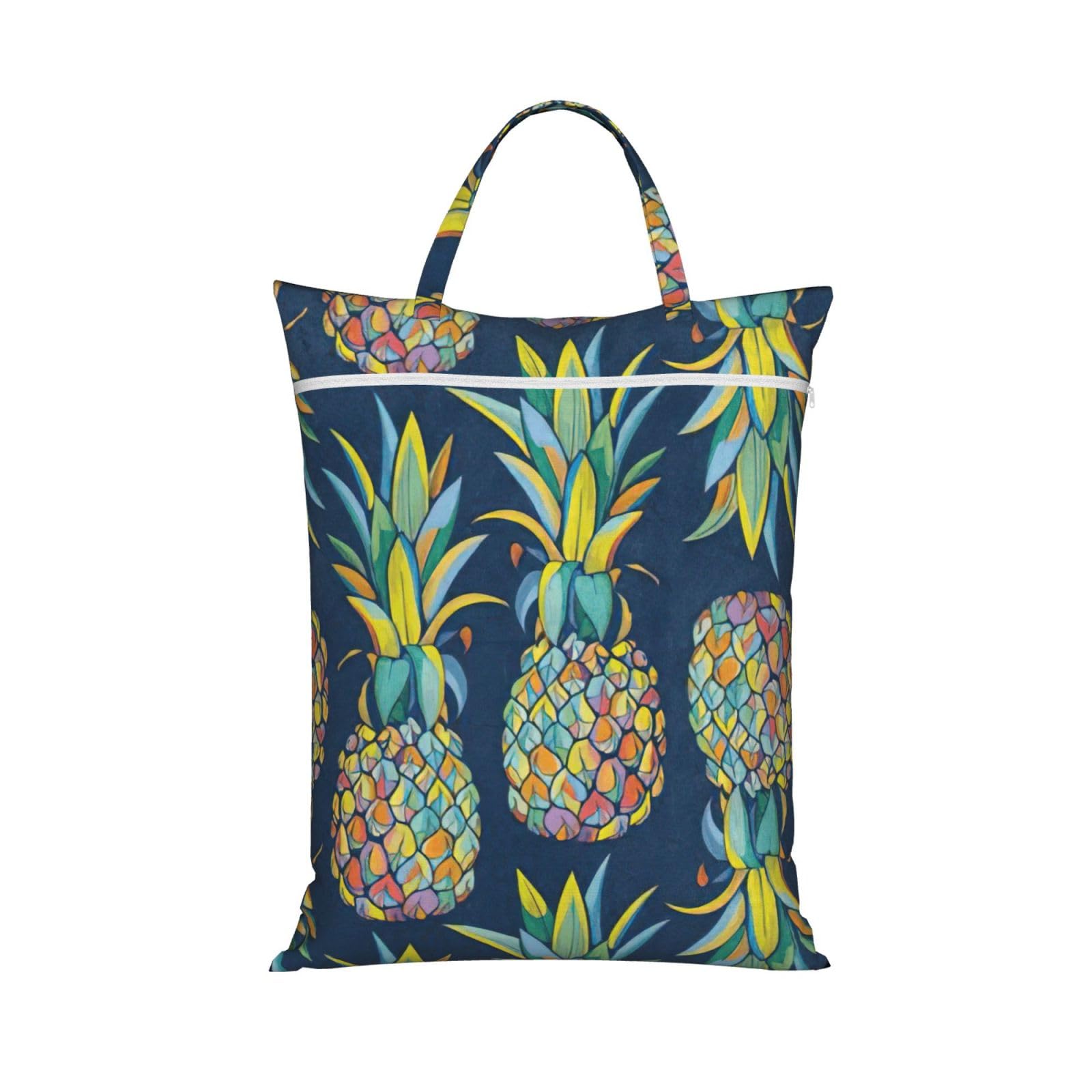 Pphgut 1 Pc Tropical Fruit Pineapple Print Travel Laundry Bag Portable Dirt Clothes Bags Daily Hiking Camping Vacation