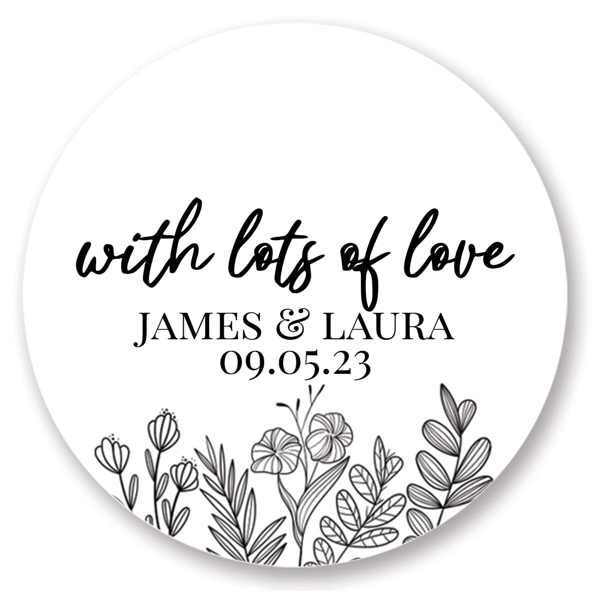 Personalised Floral Wedding Favour Stickers/Labels (37mm (35 per Sheet), with Lots of Love, White)