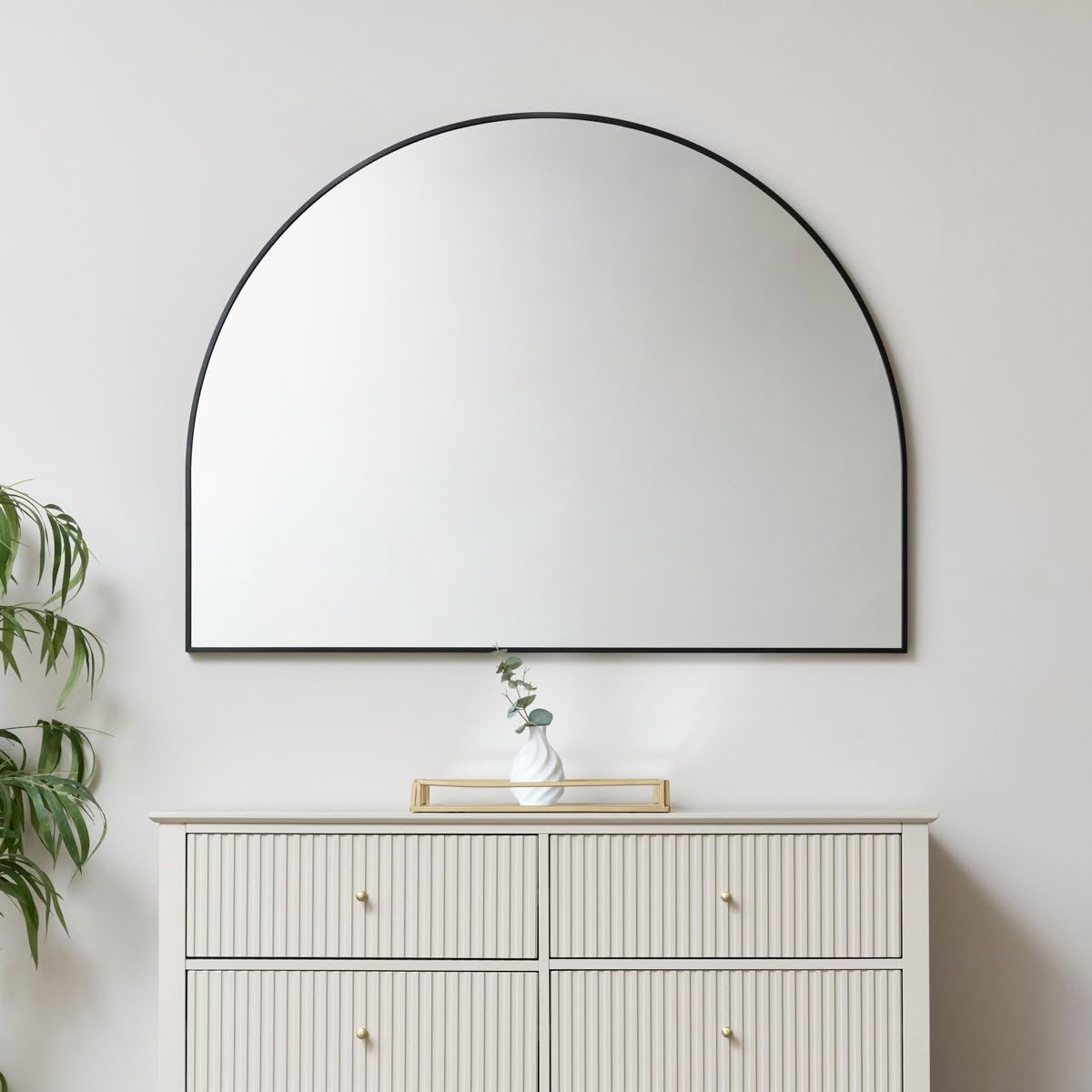  - Melody Maison Large Black Arched Wall Mirror 90Cm X 120Cm