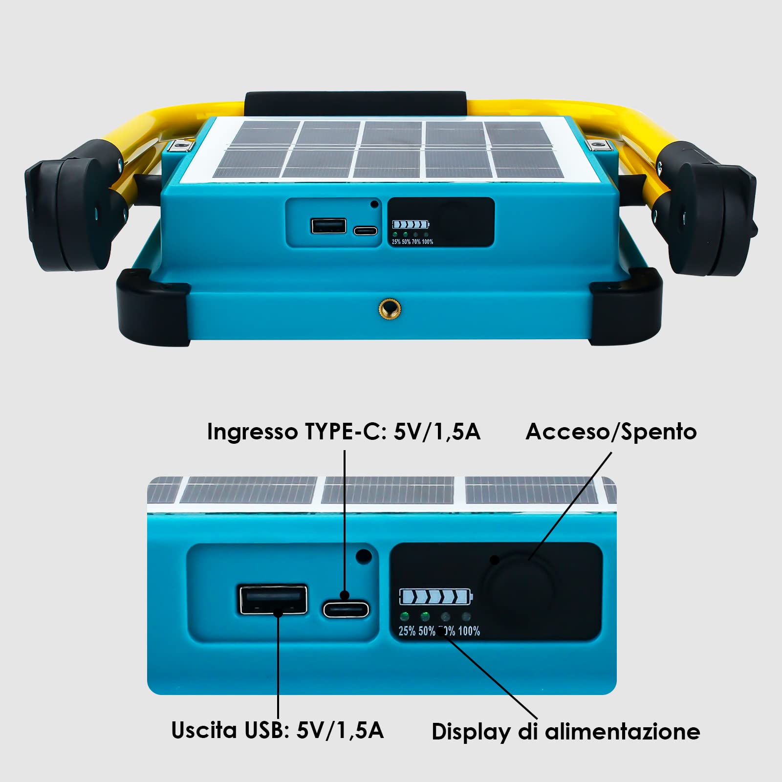 Faro LED Ricaricabile,Faretto da Cantiere a Batteria Ricaricabile,Batteria Integrata da 10500 mAh, 4 Modalità di Illuminazione,Ideale per l'illuminazione di Emergenza, La Manutenzione