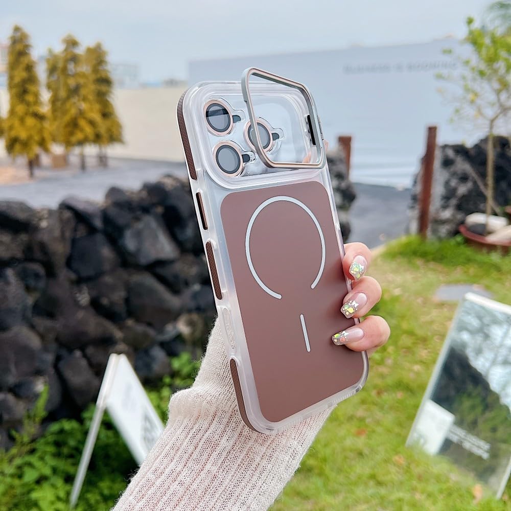 Coque aimantée iPhone 17 Pro marron antichoc en silicone rigide