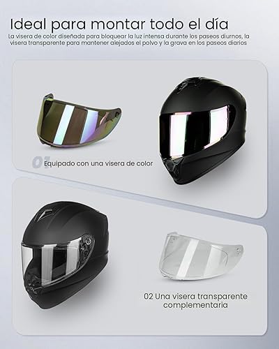 Miniatura 4 de Cascos de motocicleta para adultos, hombres y mujeres, casco ligero de cara completa para bicicleta de calle, carreras, DOT con visera extra