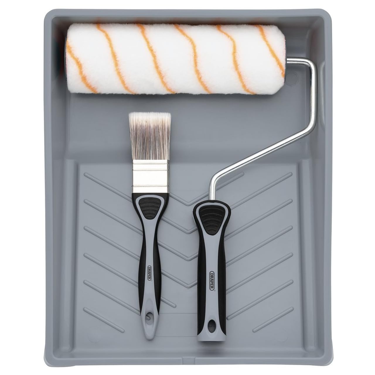 Draper 20947 Farbroller- und Pinsel-Set mit mittelflorigem Polyester, mit weichem Griff, inklusive 22,9 cm Hülse, Tablett und Rahmen und 40-mm-Pinsel