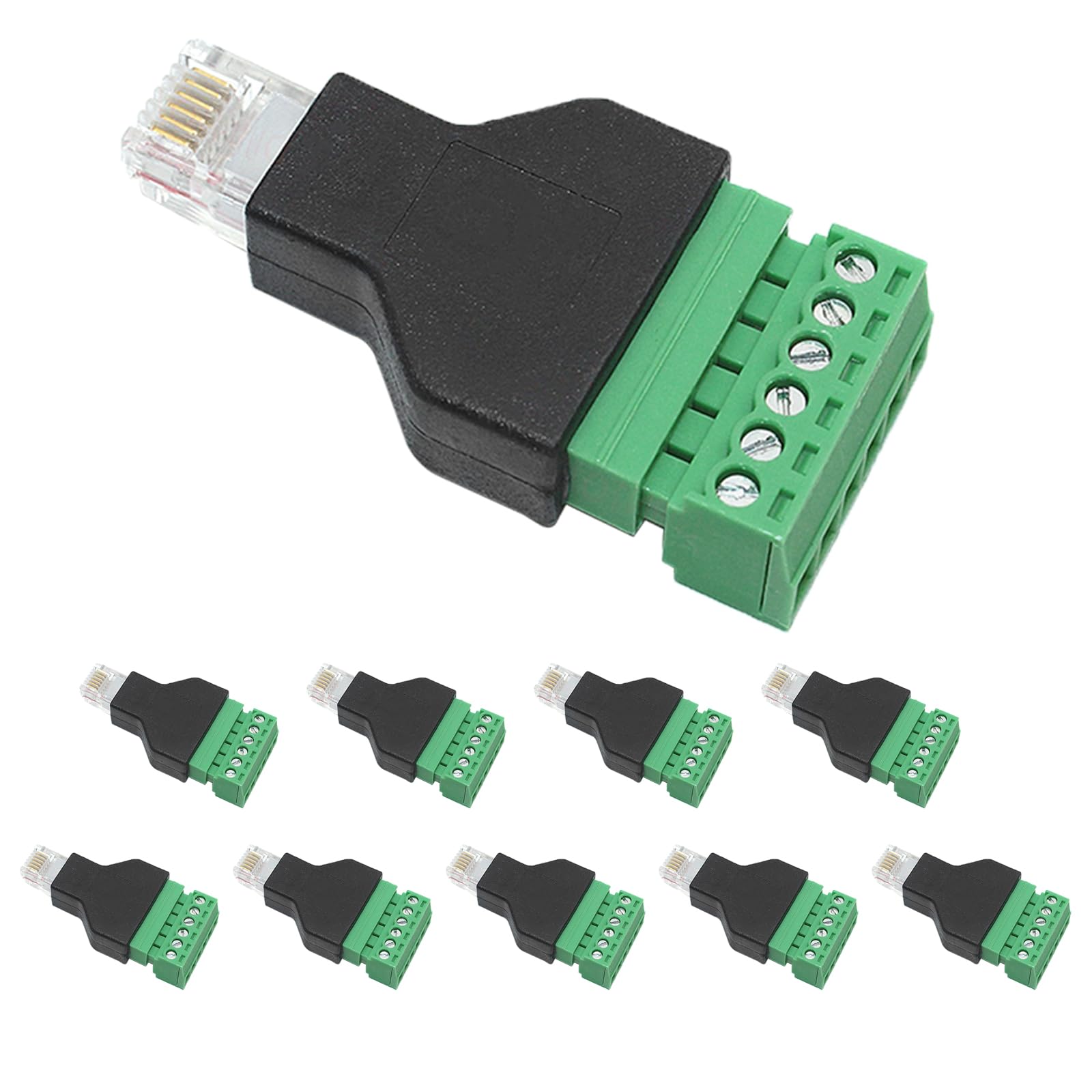 10 conectores modulares RJ12 6P6C macho a 6 pines terminales de tornillo, adaptadores, adaptadores CCTV para cable de auriculares Cat3 (10 unidades)