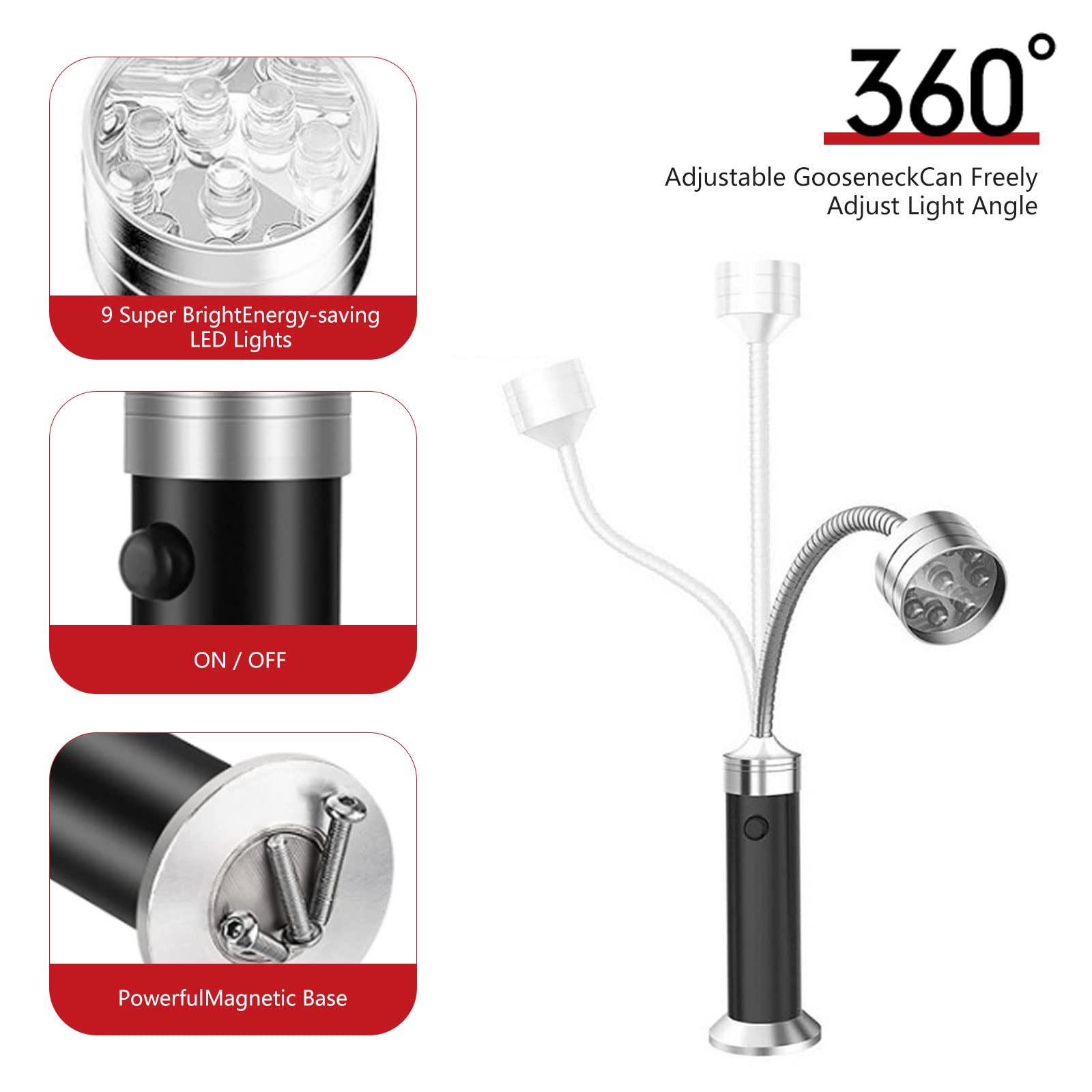 Lampada Barbecue,2 Pezzi 360° a Collo di Cigno Flessibile LED Grill Super Bright Barbecue Grill Luce con Base Magnetica,Regolabile Accessori Barbecue da Esterno per Lettura Lavoro Riparazione Camping