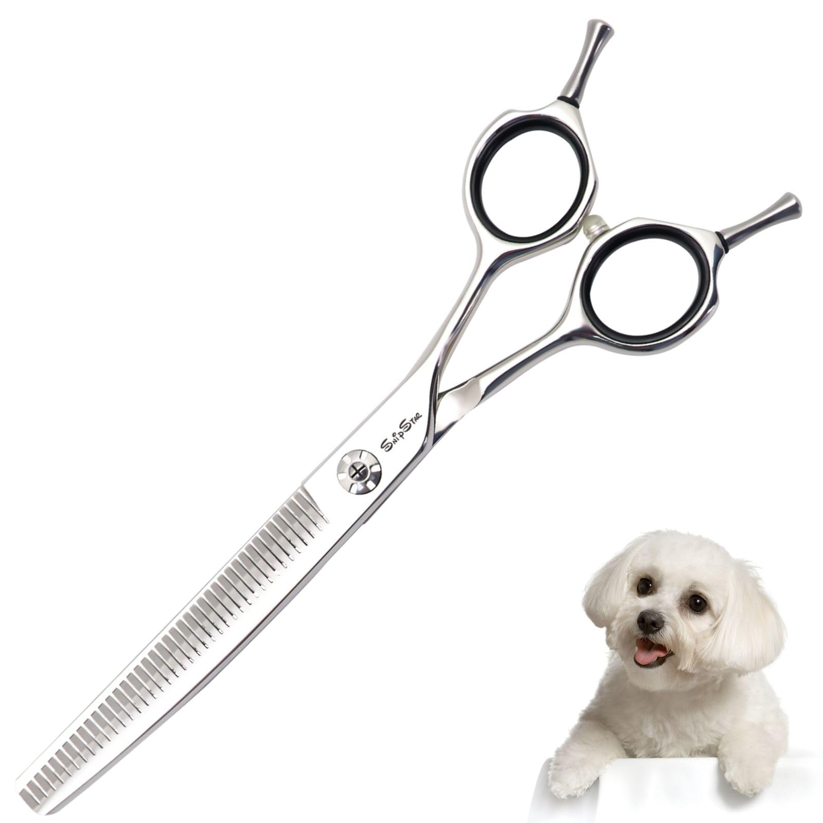 6,5 pulgadas Corte de adelgazamiento curvo 40 dientes Corte de belleza para mascotas 25 grados Corte de perro curvo, tasa de adelgazamiento del 75%