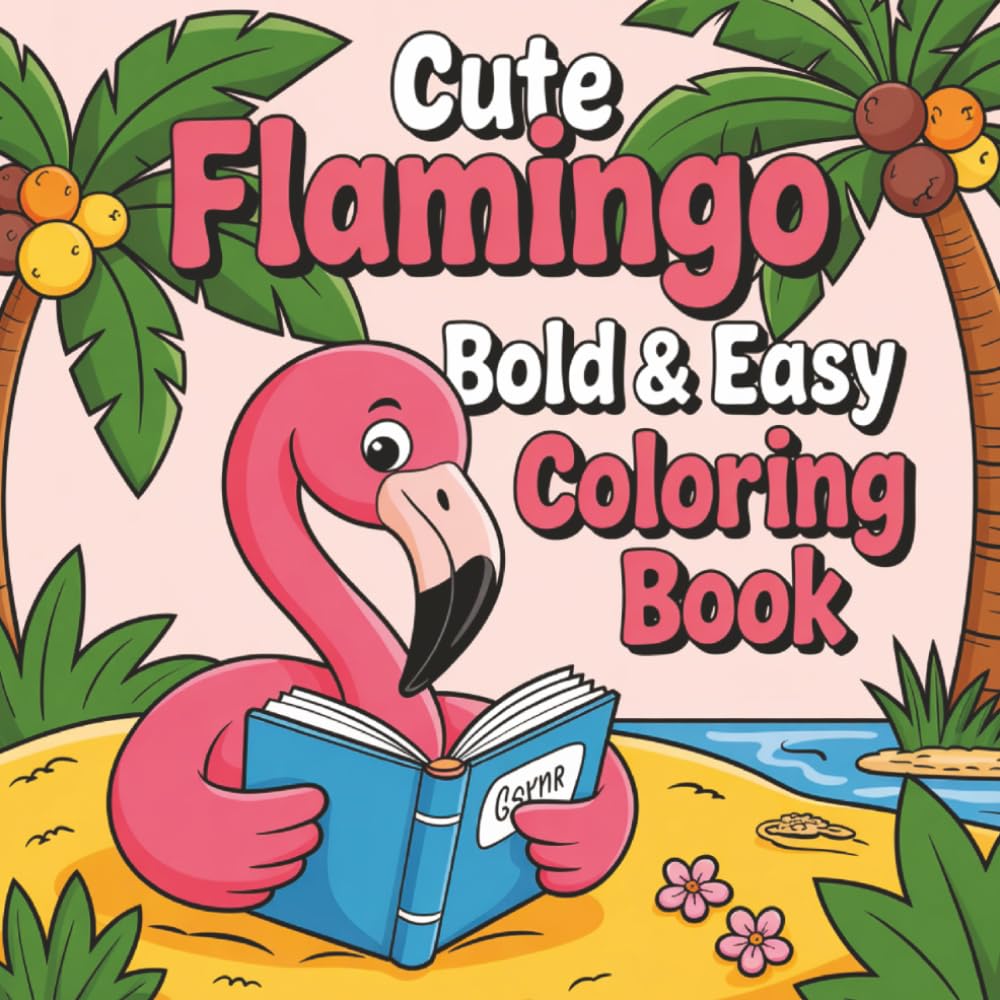 Cute Flamingo Bold & Easy Coloring book: Large Print Flamingo Coloring Book with Cute Tropical Bird Designs and Bold Easy Outlines for Adults, Seniors, and Kids