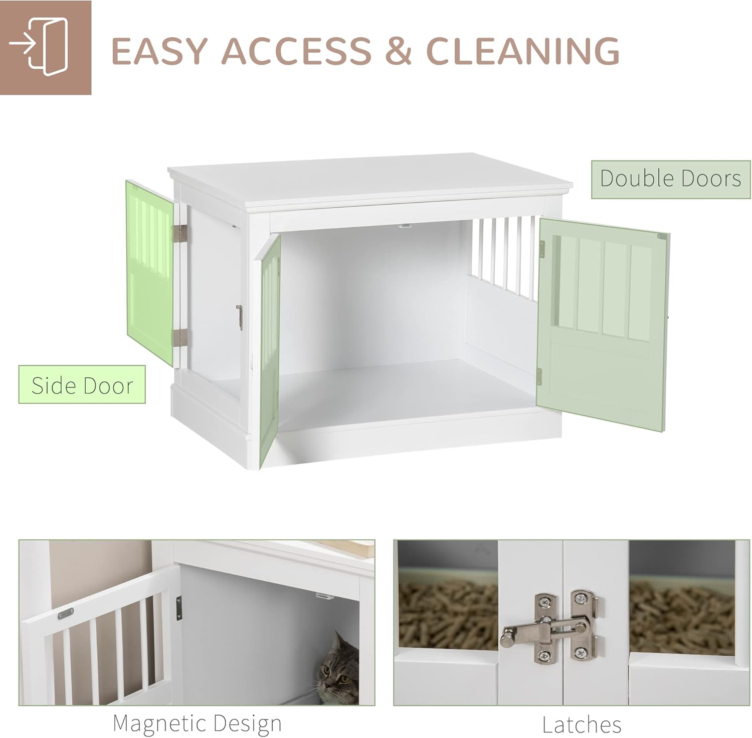 PawHut Dog Crate End Table with Triple Doors, Wooden Dog Crate Furniture Indoor Use, Puppy Crate for Small Dogs, White