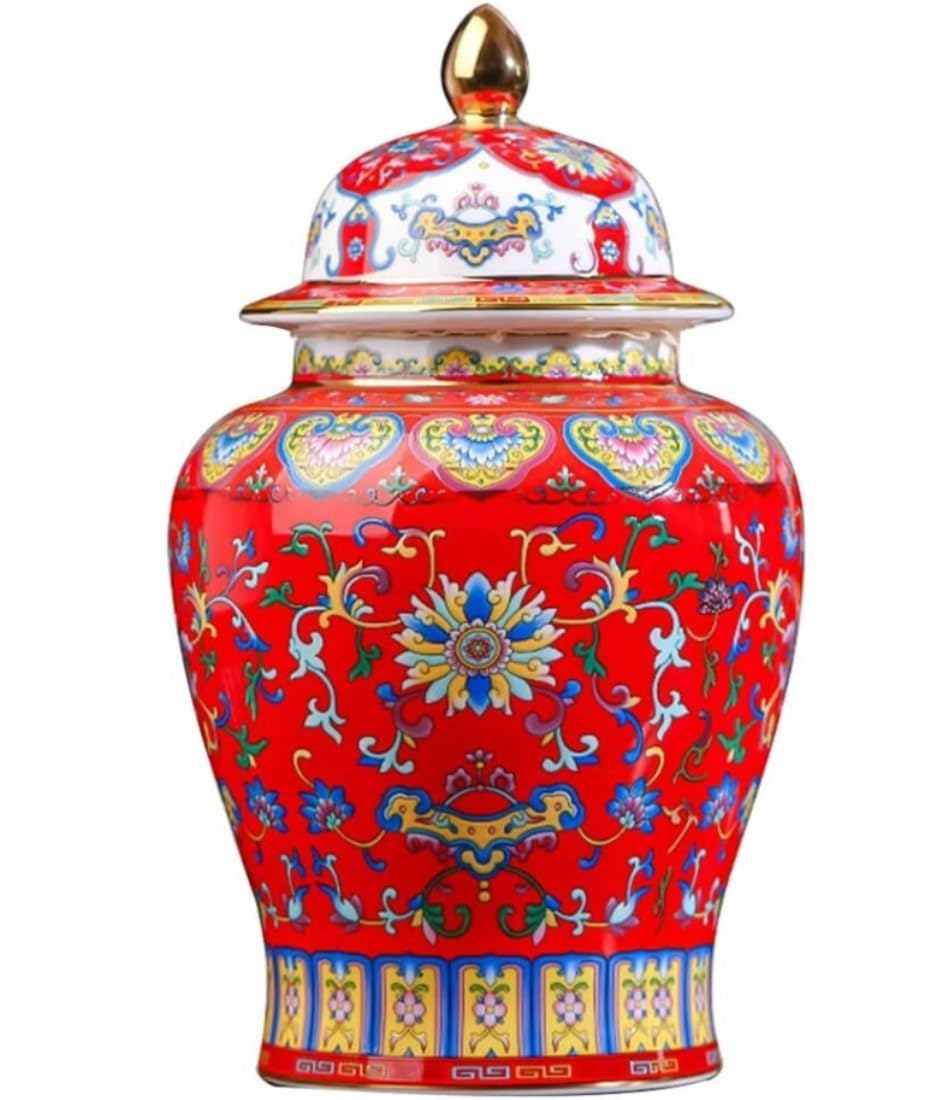Pot de stockage de thé en céramique chinoise et grand vase de temple floral en porcelaine