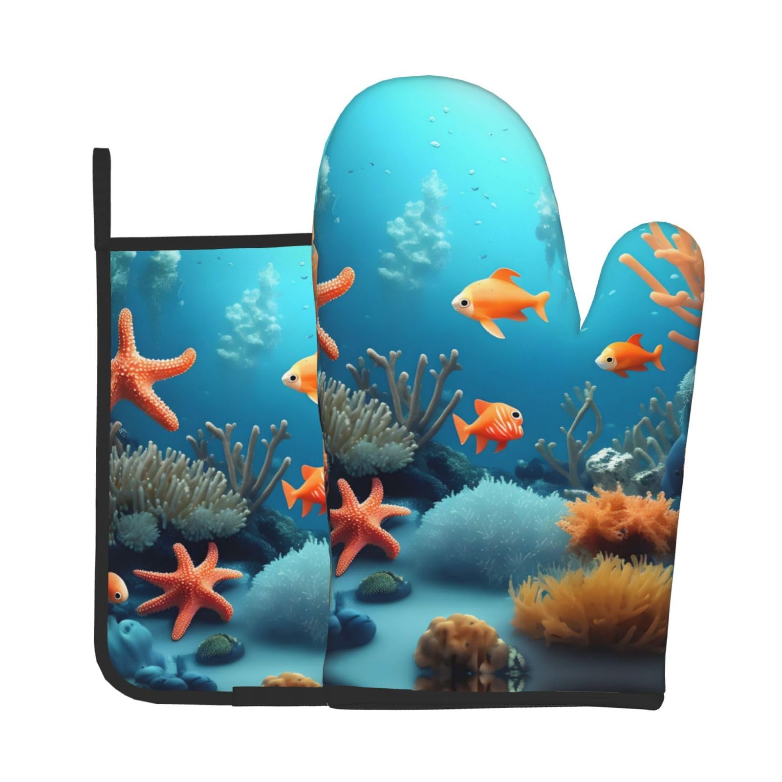 Oven Mitts and Potholders Set of 2 for Kitchen Baking Cooking GrayCoral Fish Underwater Thick and Durable