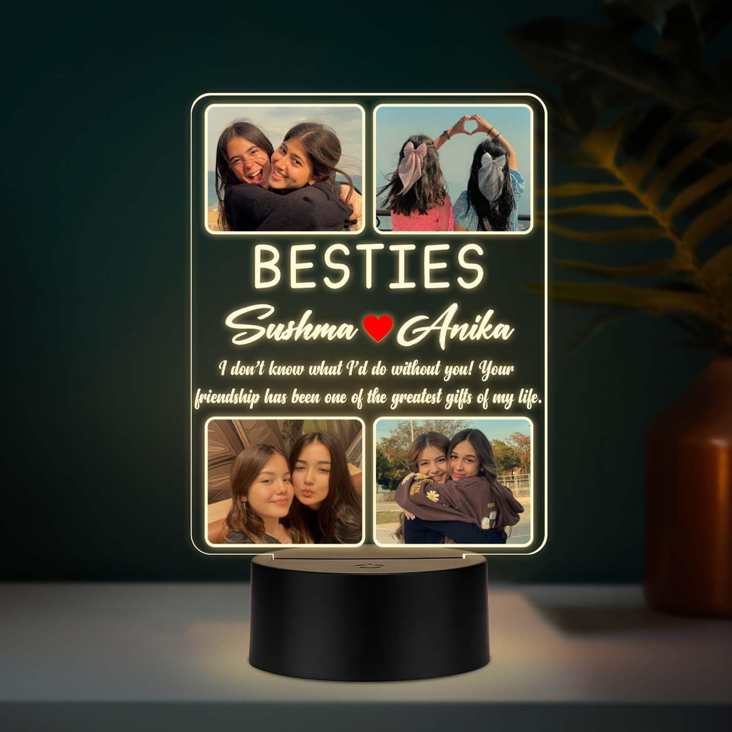 Personalized Bestie Photo Frame LED Night Lamp with Warm White Light & USB Powered | Long Distance Friendship Gift for Best Friend, Soul Sister, and BFF | Birthday Gift for Bestie-image-4