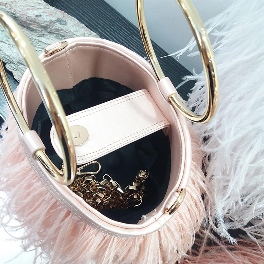 Mujeres Avestruz Esponjoso Tote Bag Bolso de plumas Crossbody Bag Bolso de hombro Clutch de noche Bolso de novia Banquete Fiesta