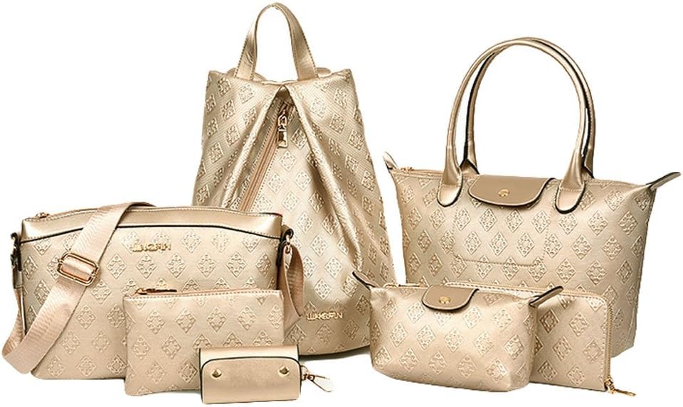 King Ma Classic Shoulder Handbags with Clutch 7 Piece Set Bags for Womens Ladies