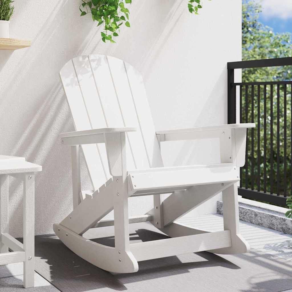 Chaise Adirondack à Bascule, Fauteuil de Jardin en HDPE, Rocking Chair extérieur avec Dossier incliné et Larges accoudoirs, Blanc, 92 x 73,5 x 92 cm