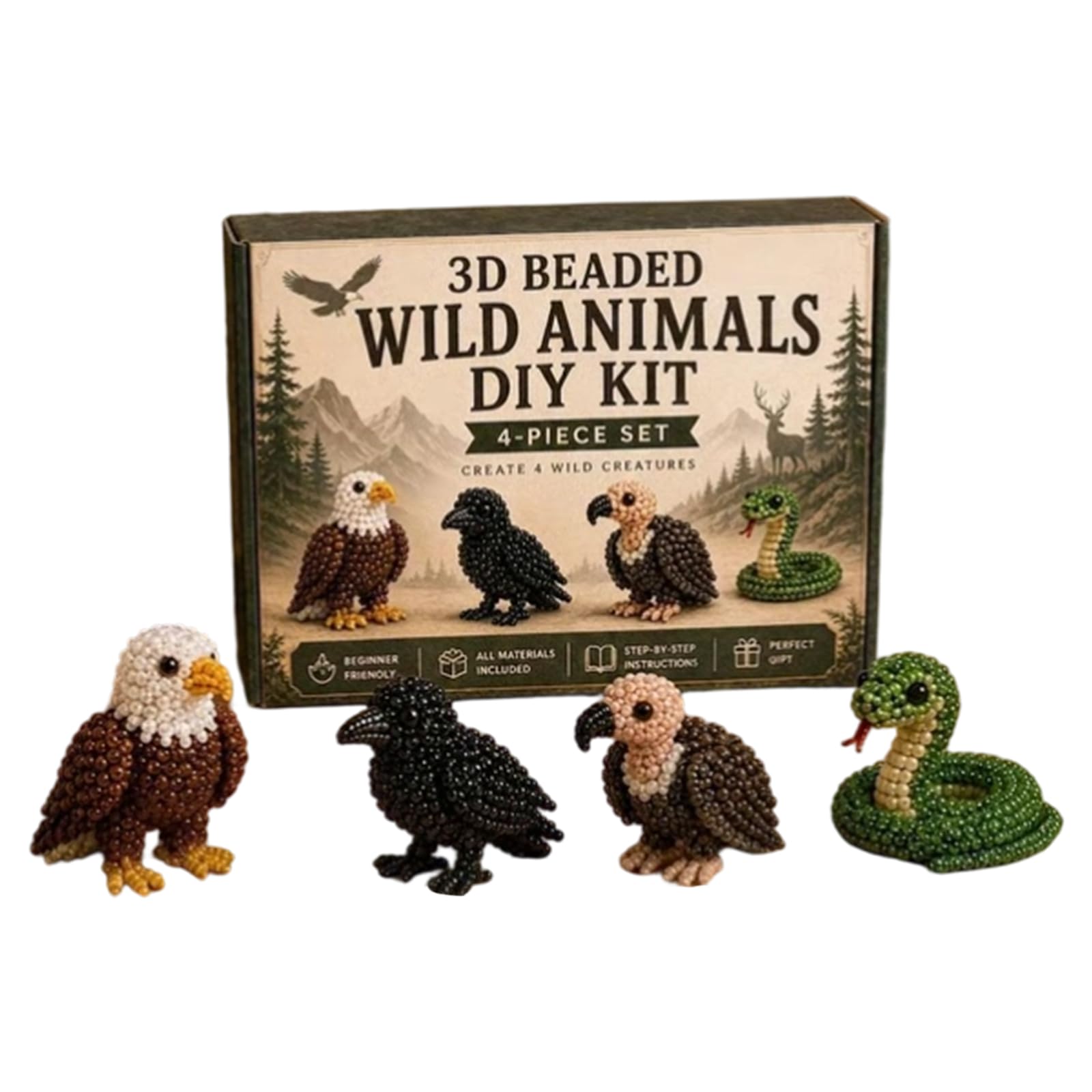 Tiny 3D Beaded Animal DIY Kit, Cute Animal Bead Embroidery Set, Handmade Jewelry Art Craft Kit with 3D Beading for Adults, Teens & Beginners Creative DIY Gift (B)