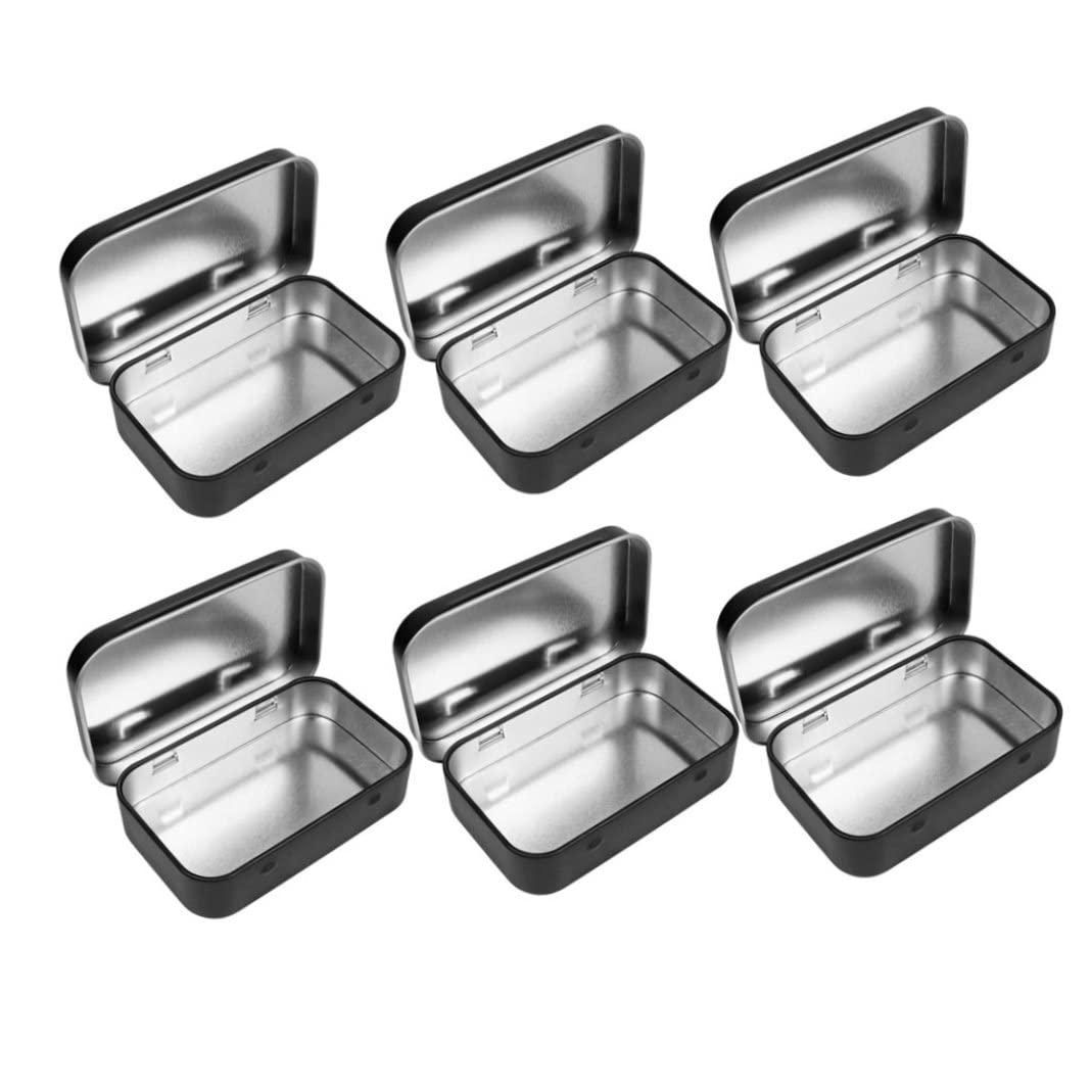 HoveeLuty Tin Box Metal Hinged Box Tins Container Metal Craft Containers with Lid Rectangular Portable for Craft Home Storage Black 6PCS Containers Tins Container Small Tin with Lid