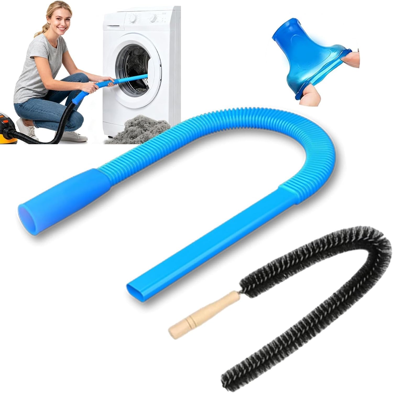 Upgraded Dryer Vent Cleaner Kit - 31.5" Flexible Dryer Lint Vac Attachment, Universal Fit for Most Vacuum Cleaners, Deep Cleans Clogged Vents, Dryer Vent Cleaning Tool, Reduces Fire Hazards (Blue)