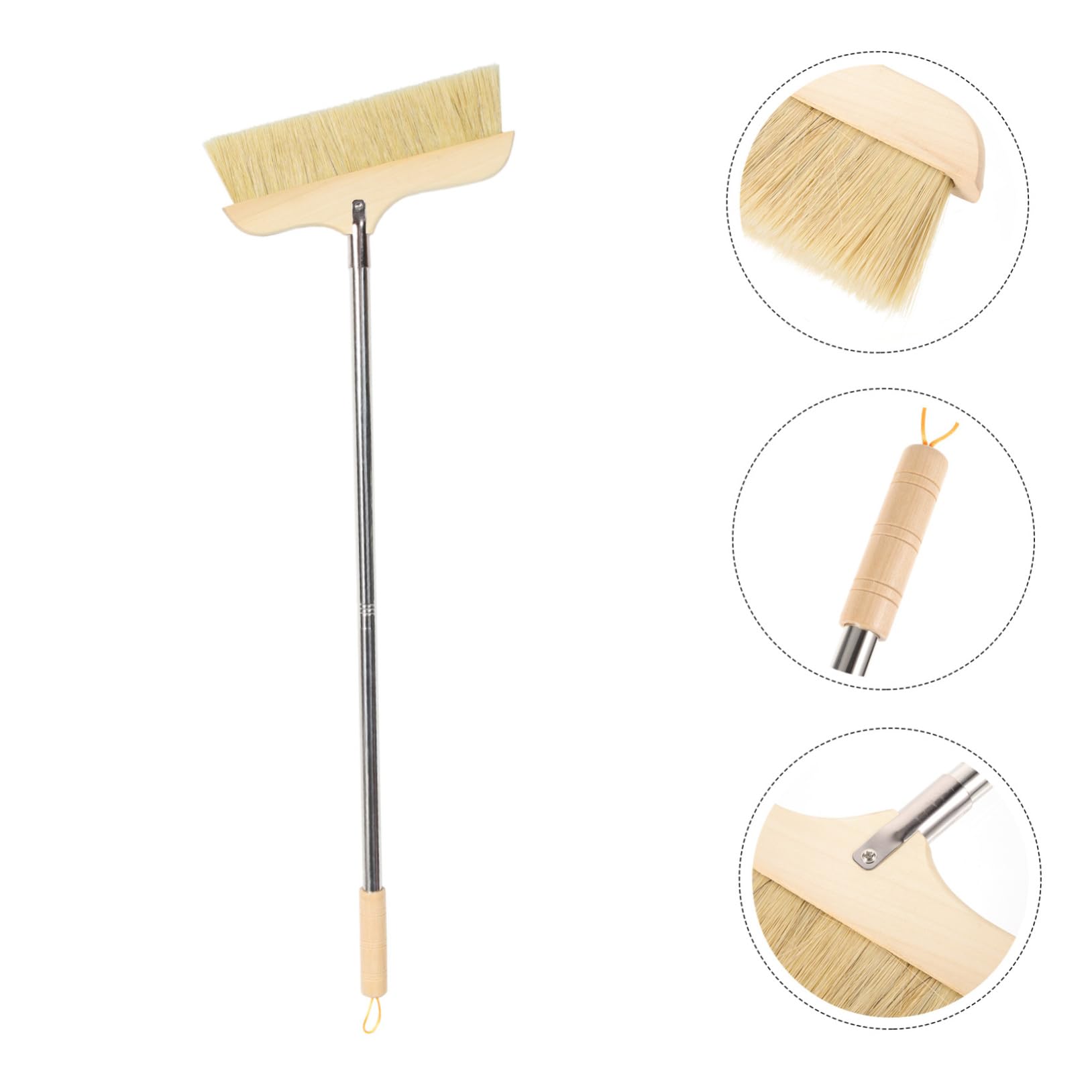 MOLUCKFU Solid Wood Bristle Broom Push Broom Carpet Rake Scrub Mop Kitchen Bristle Broom Long Handle Bristle Broom Bristle Deck Broom Garage Floor Scrubber Kitchen Broom Bristle Hair