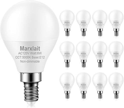 Miniatura 16 de Paquete de 12 bombillas E12 para ventilador de techo, equivalente a 60 W, luz natural de 4000 K, bombilla LED de base pequeña, bombilla LED A15 Luz