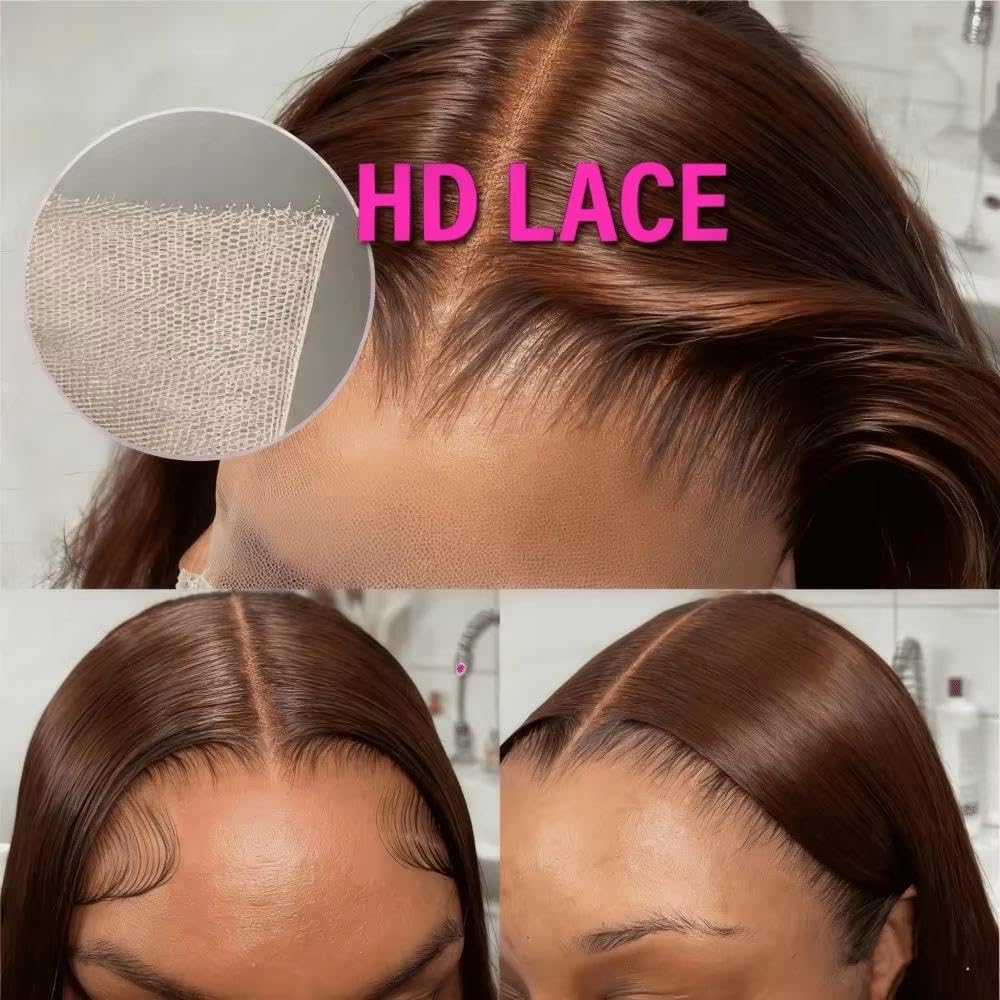 Haarpflege Schokoladenbraune Gerade Perücke 13 X 4 Spitzenfront Echthaar Vorgezupft Mit Babyhaar(18inches)