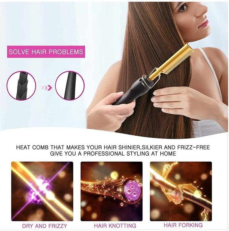 Miniatura 4 de Feadem Peine caliente, alisador eléctrico para el cabello, peines de presión de calor, peine afro de calentamiento rápido, peine eléctrico de