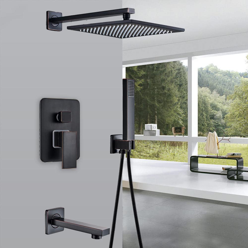Yniyujkl Black/Bronze Bathroom Faucet Rain Shower Bath Faucet Wall Mounted Bathtub Shower Mixer Tap Bathroom Shower Faucet Shower Set-8 Inch,8 Inch
