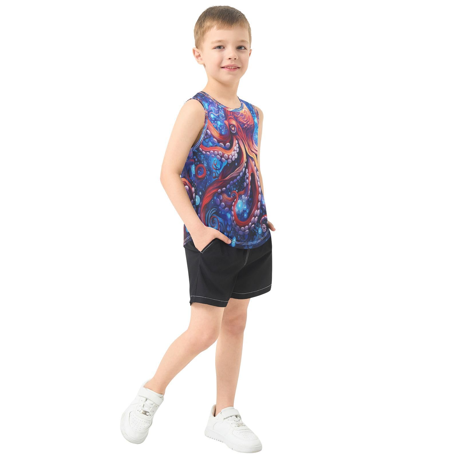 Pulpo Azul Espacio Camisetas Sin Mangas Tipo Tank Top para Niños Jóvenes Ideales para Actividades Deportivas