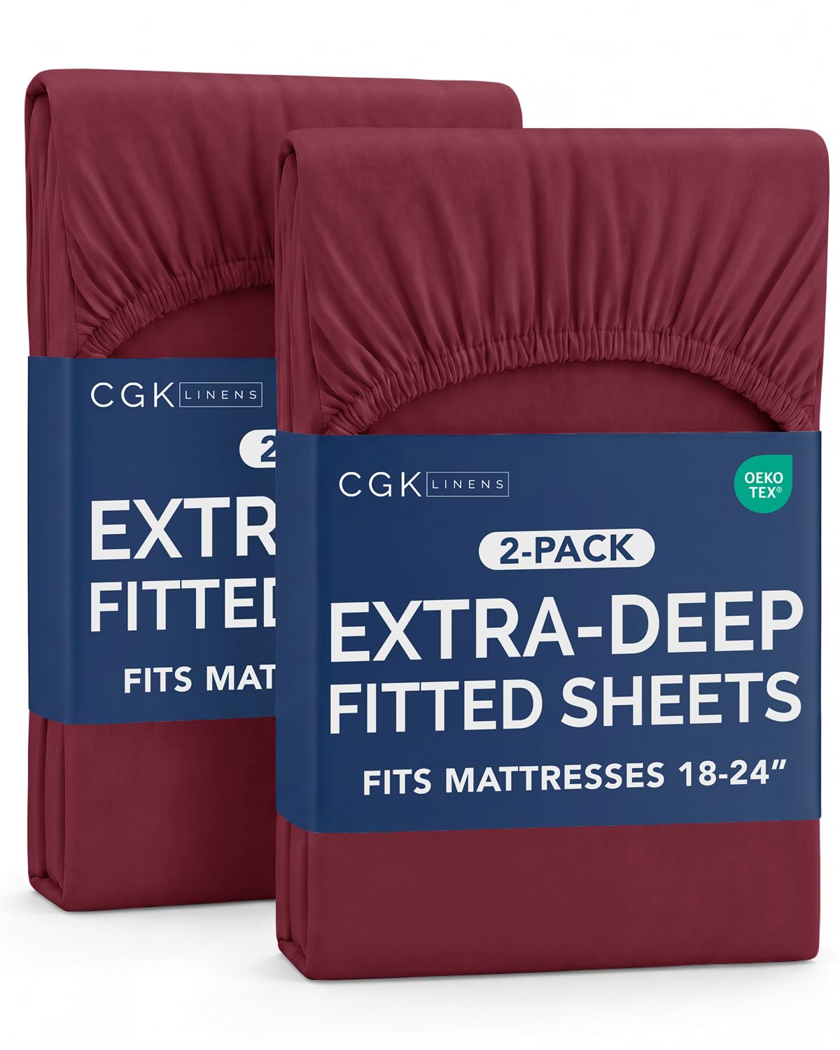 CGK Linens 2 Pack Extra Deep Twin Fitted Sheets - Burgundy