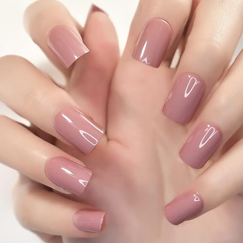 Miniatura 43 de Uñas postizas a presión de longitud media, uñas postizas marrones, cobertura completa, uñas postizas cortas, uñas postizas, uñas postizas diarias