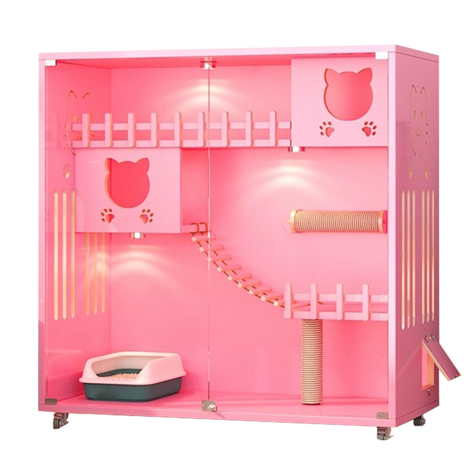 YHWKGZ Jaula para Gatos, Jaula para Animales de Vidrio Templado Rosa, Transparente, Casa grande de Lujo for gatos, Fácil de Montar, Adecuada for Gatitos y Conejos(47.2x49.2/120x125cm)